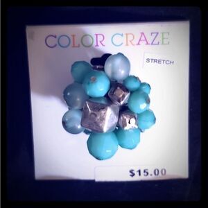 Stretch Ring Color Craze Green Silver Beads